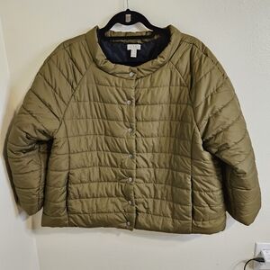 LOGO By Lori Goldstein Puffer Jacket Size Large Miliary Green Snap Front